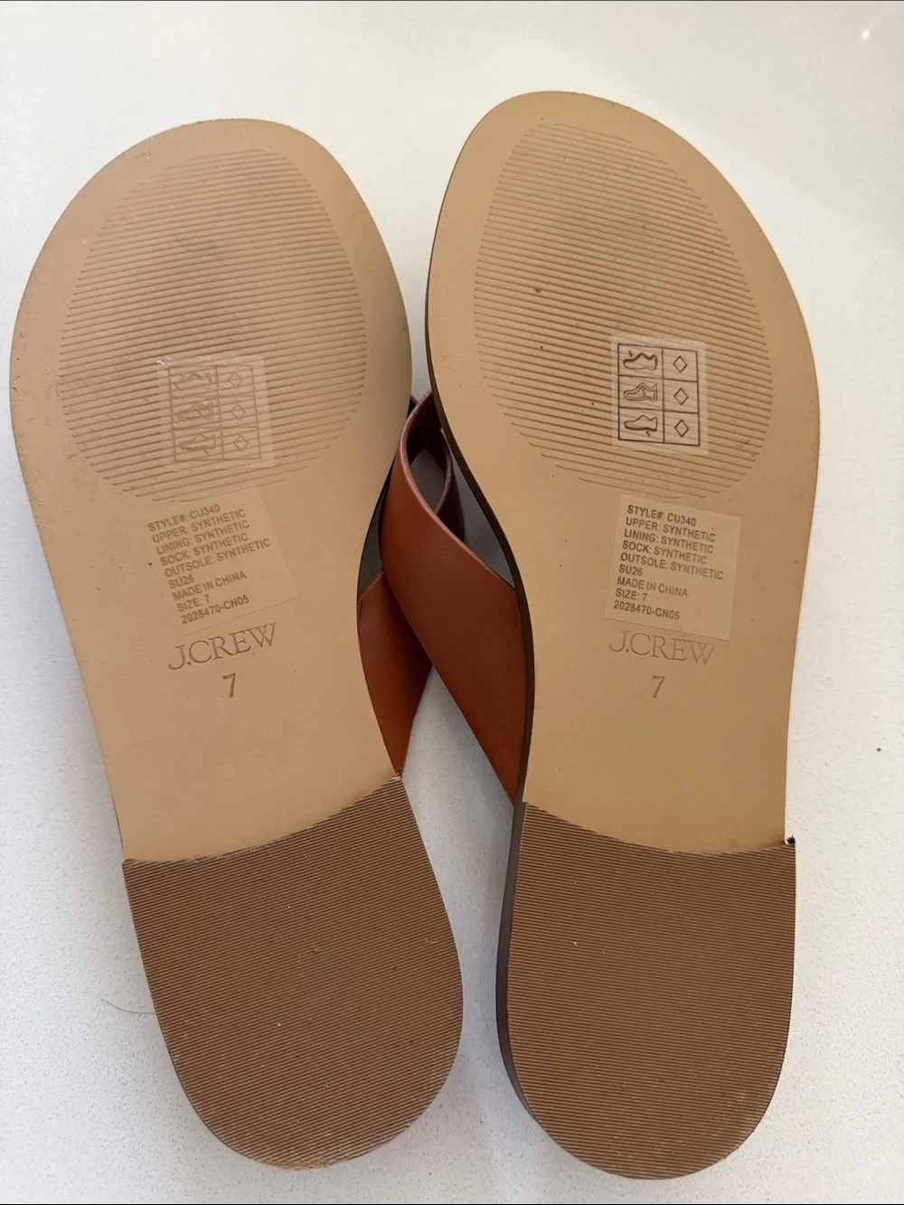 New J. Crew Cognac Leather Thong Sandals